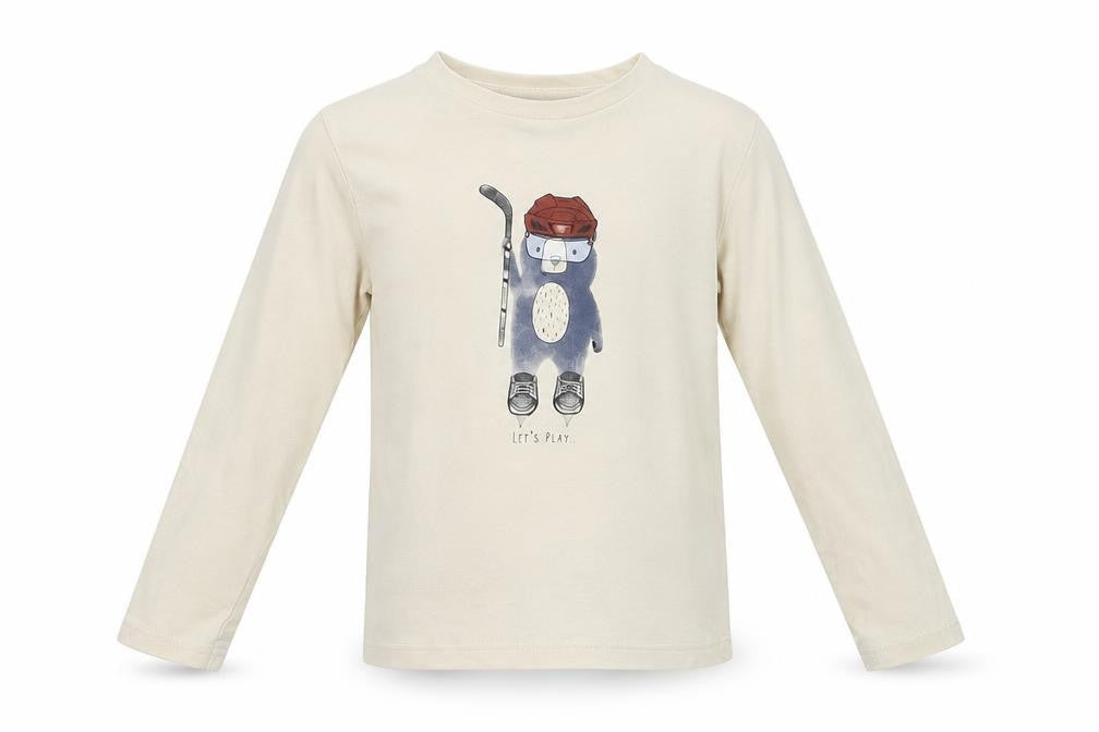 name it Boys Beige  Cotton Pullover T-Shirt Size 2-3 Years Crew Neck Pullover - Bear