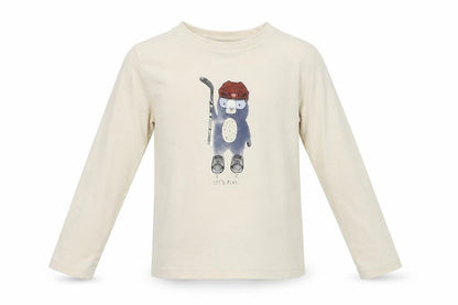 name it Boys Beige  Cotton Pullover T-Shirt Size 2-3 Years Crew Neck Pullover - Bear