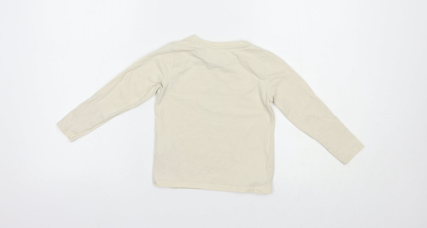name it Boys Beige  Cotton Pullover T-Shirt Size 2-3 Years Crew Neck Pullover - Bear