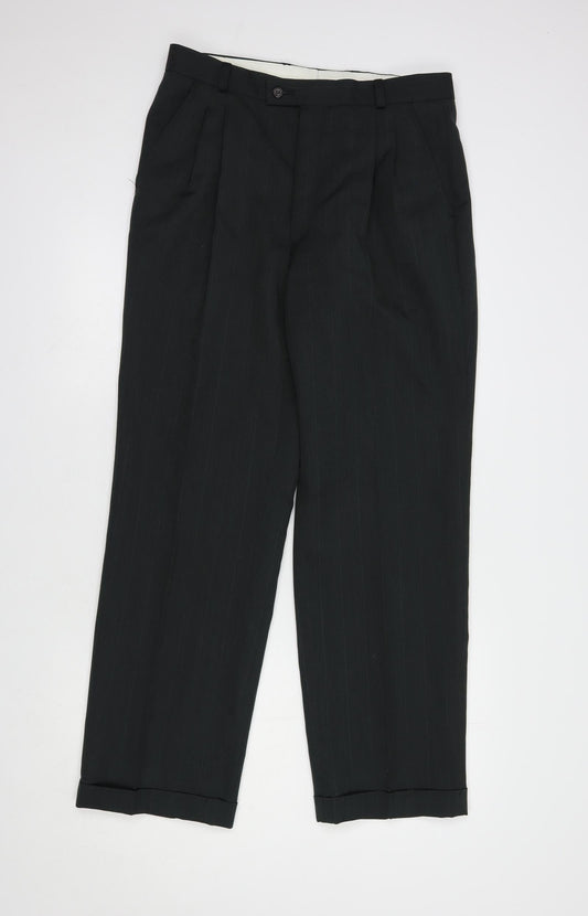 Preworn Mens Grey Striped Polyester Dress Pants Trousers Size 32 in L30 in Regular Button