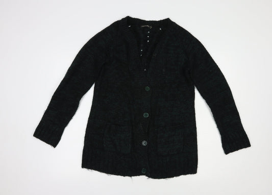 QED London Womens Green V-Neck  Acrylic Cardigan Jumper Size L