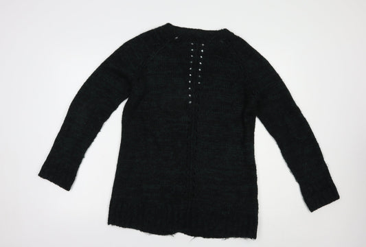 QED London Womens Green V-Neck  Acrylic Cardigan Jumper Size L