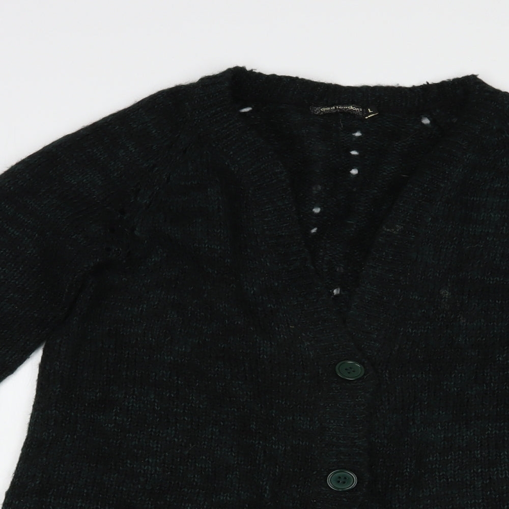 QED London Womens Green V-Neck  Acrylic Cardigan Jumper Size L