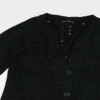 QED London Womens Green V-Neck  Acrylic Cardigan Jumper Size L