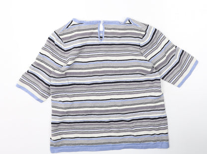 wax studio Womens Blue Striped Cotton Basic T-Shirt Size L Round Neck