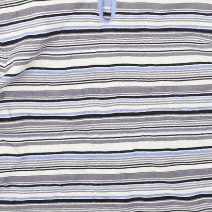 wax studio Womens Blue Striped Cotton Basic T-Shirt Size L Round Neck
