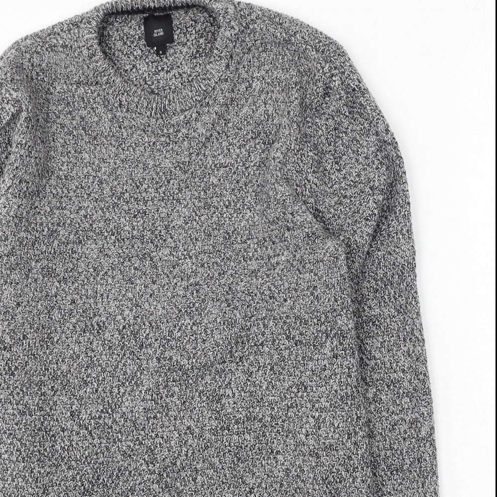 River Island  Mens Grey Round Neck  Acrylic Pullover Jumper Size S