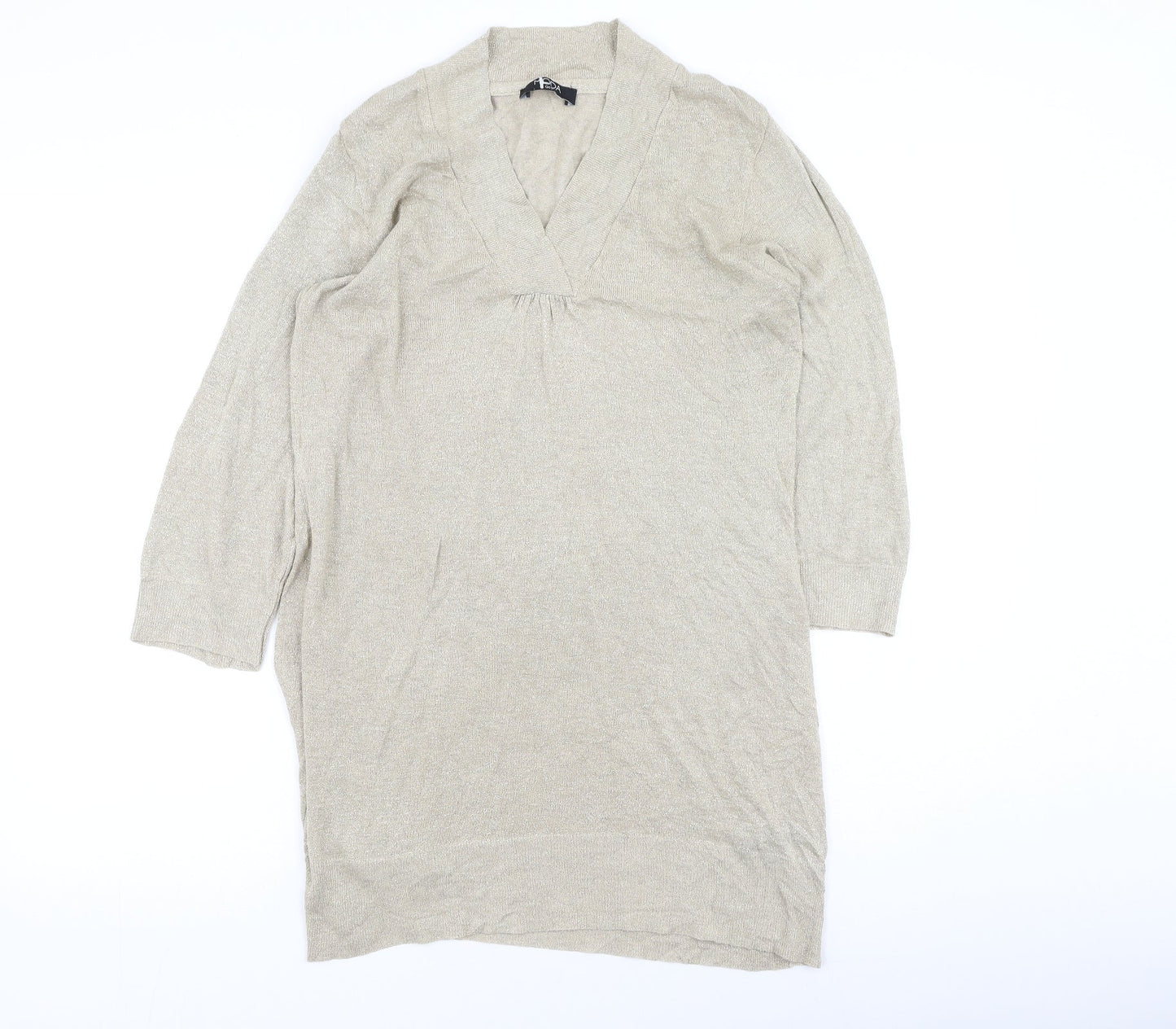 George  Womens Gold V-Neck  Viscose Pullover Jumper Size 12