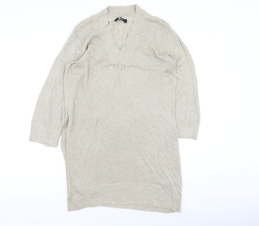 George  Womens Gold V-Neck  Viscose Pullover Jumper Size 12