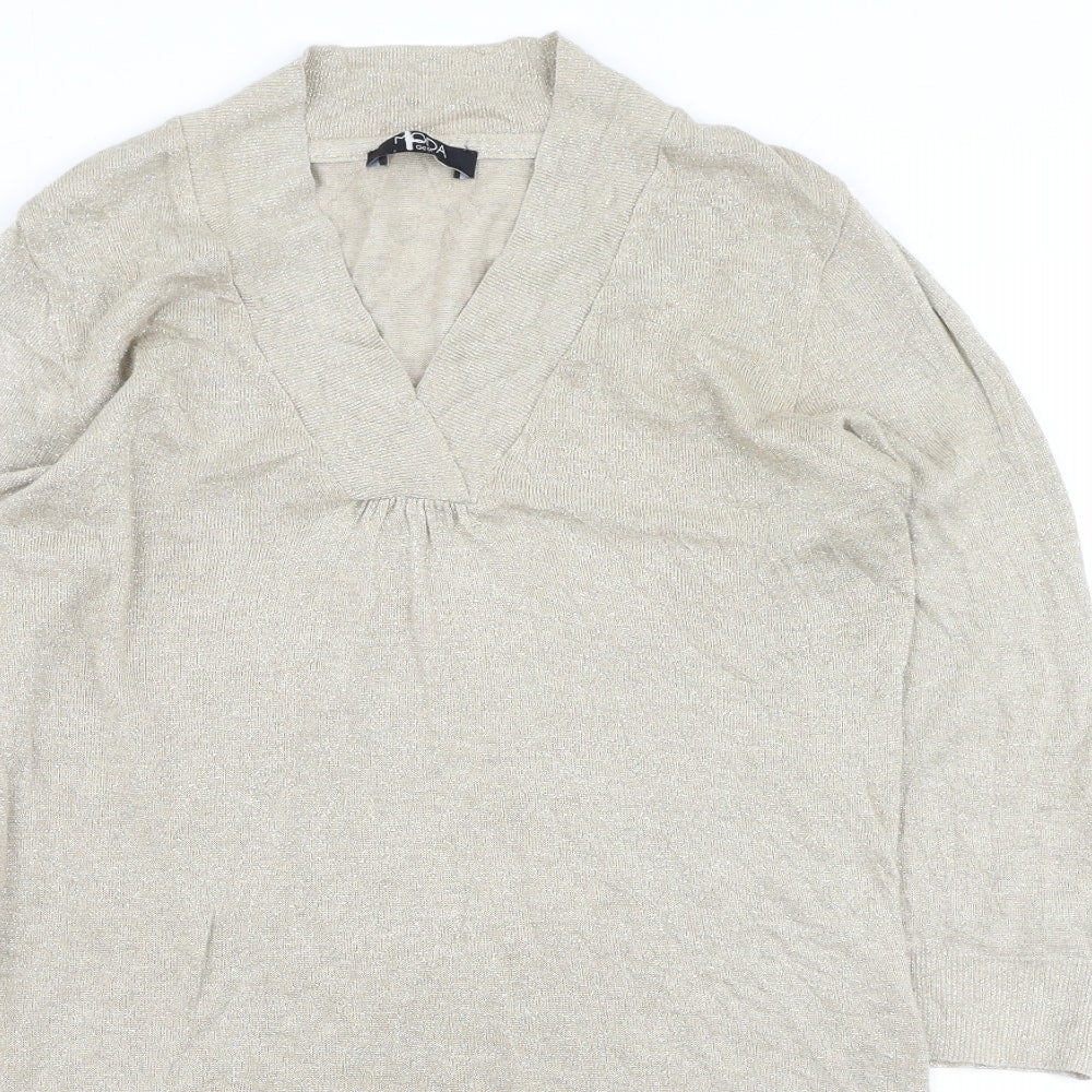 George  Womens Gold V-Neck  Viscose Pullover Jumper Size 12