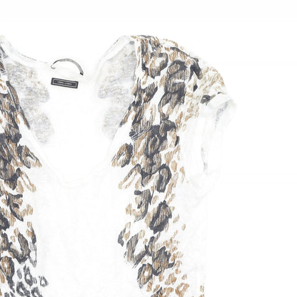 SET Womens Multicoloured Animal Print Linen Basic Blouse Size 8 Round Neck
