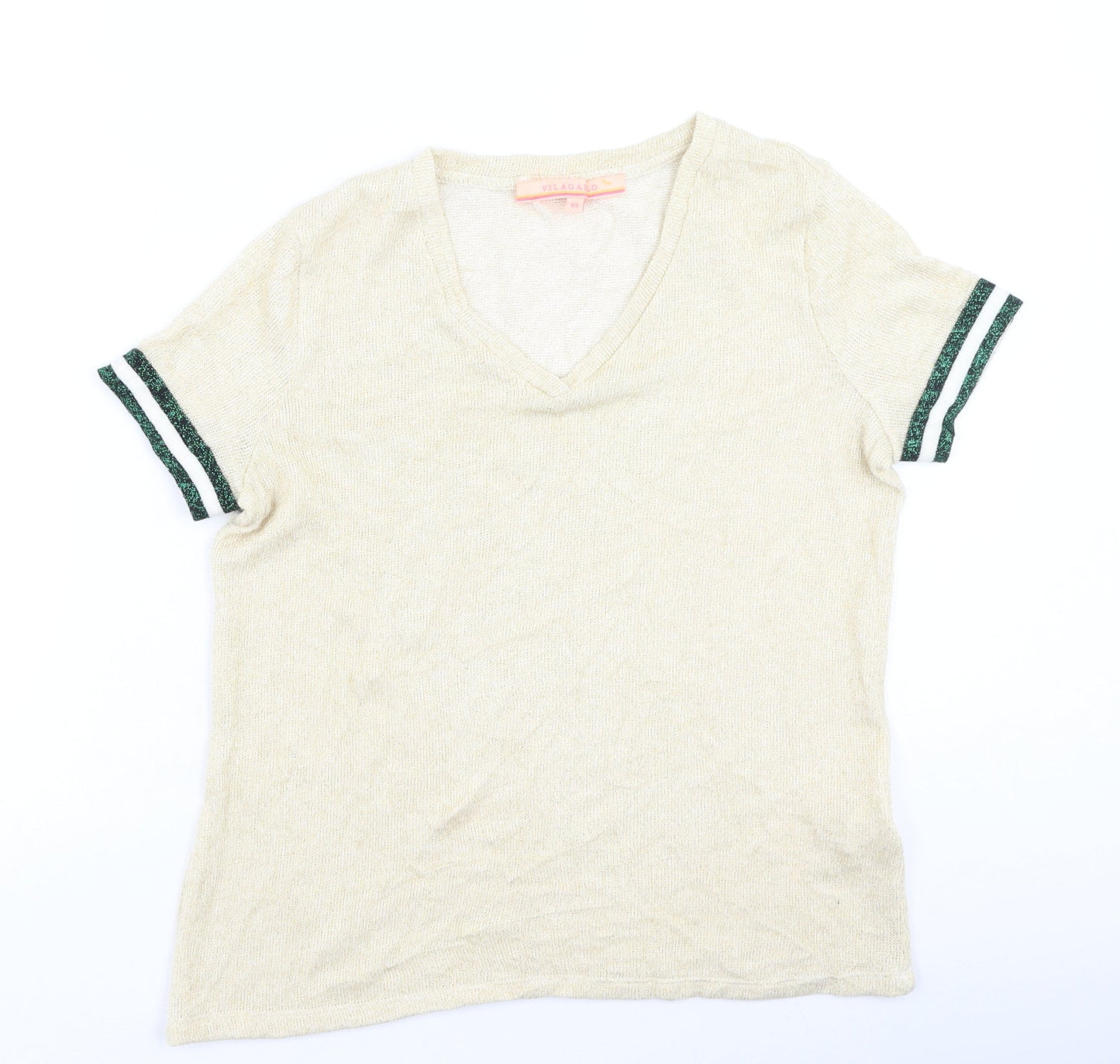 vilagalo Womens Gold  Viscose Basic T-Shirt Size XS V-Neck