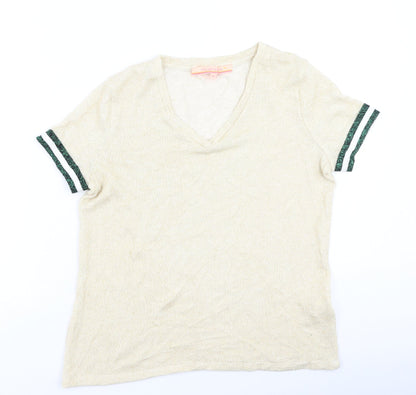 vilagalo Womens Gold  Viscose Basic T-Shirt Size XS V-Neck