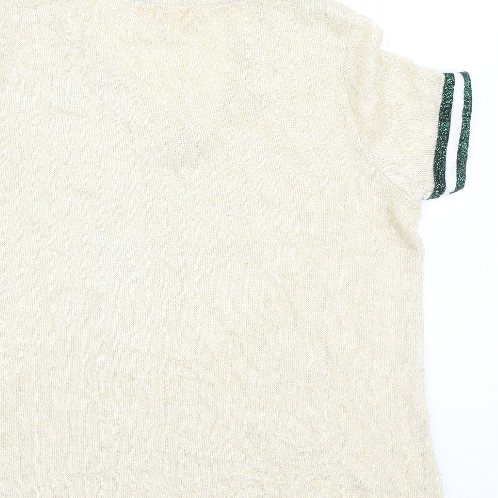 vilagalo Womens Gold  Viscose Basic T-Shirt Size XS V-Neck