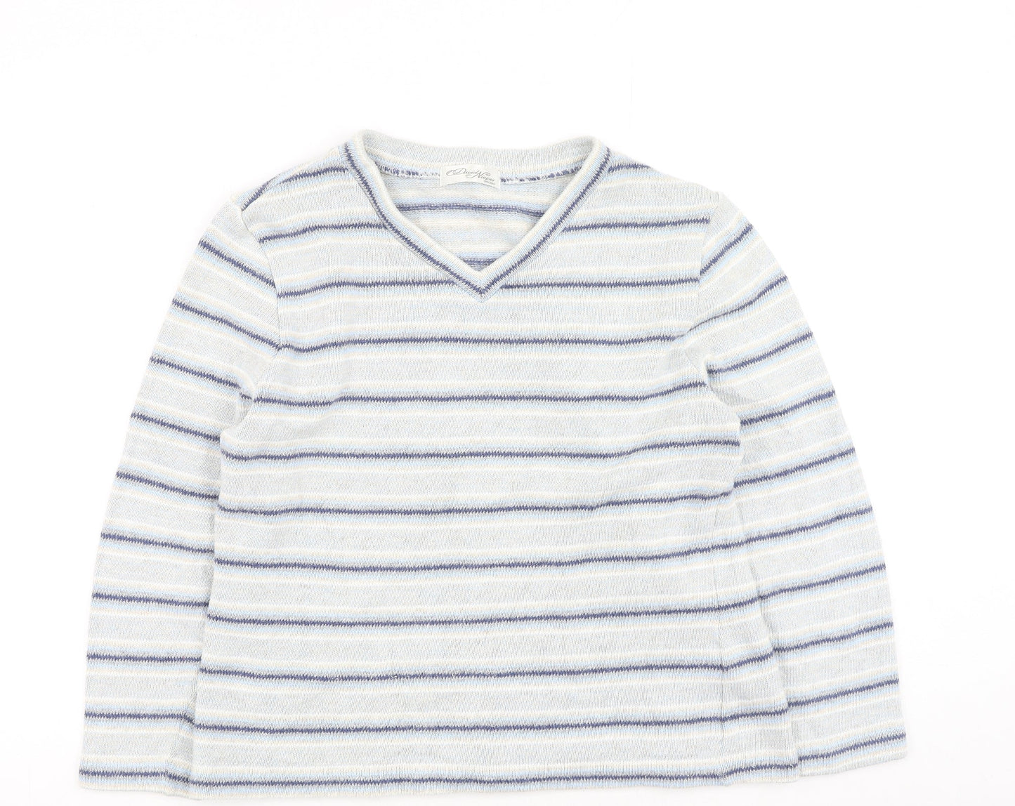 David Nieper Mens Blue V-Neck Striped Cotton Pullover Jumper Size S