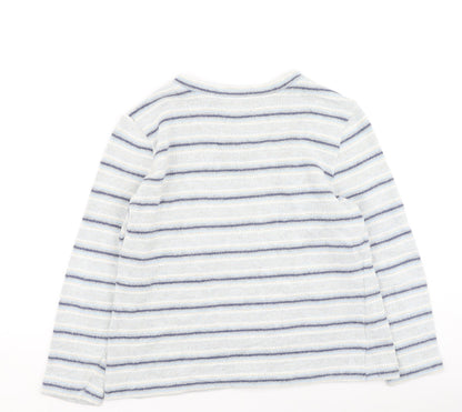 David Nieper Mens Blue V-Neck Striped Cotton Pullover Jumper Size S