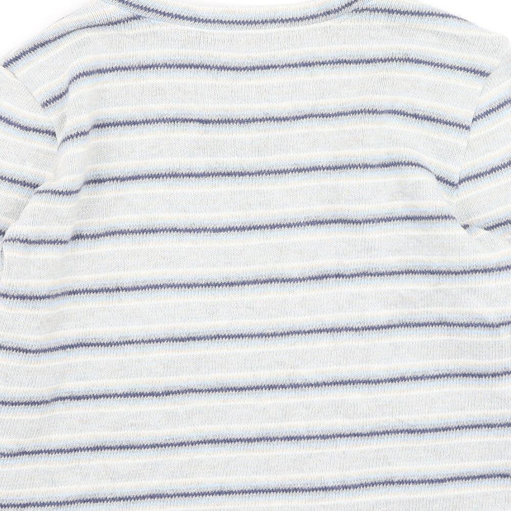 David Nieper Mens Blue V-Neck Striped Cotton Pullover Jumper Size S