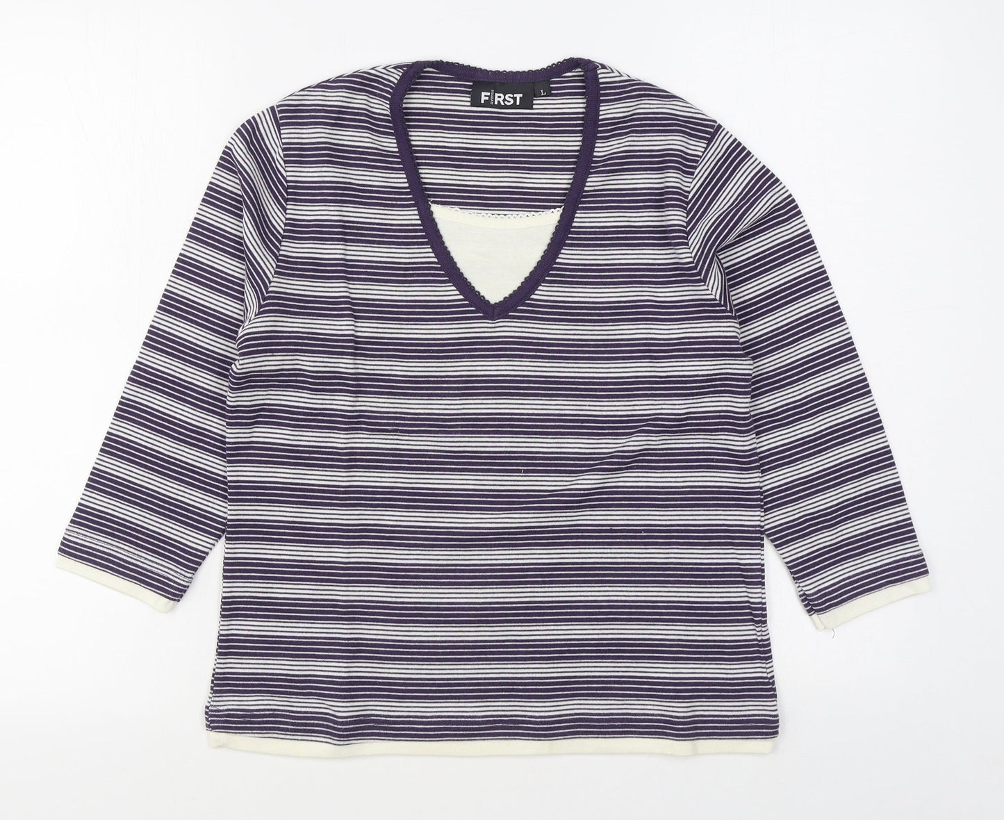 First Womens Blue Striped Polyester Pullover Sweatshirt Size L  Pullover