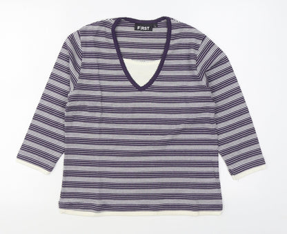First Womens Blue Striped Polyester Pullover Sweatshirt Size L  Pullover