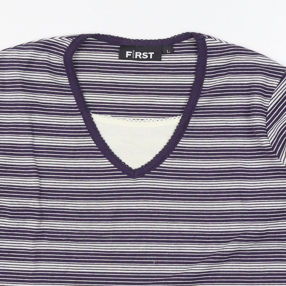 First Womens Blue Striped Polyester Pullover Sweatshirt Size L  Pullover