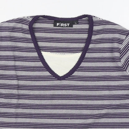 First Womens Blue Striped Polyester Pullover Sweatshirt Size L  Pullover