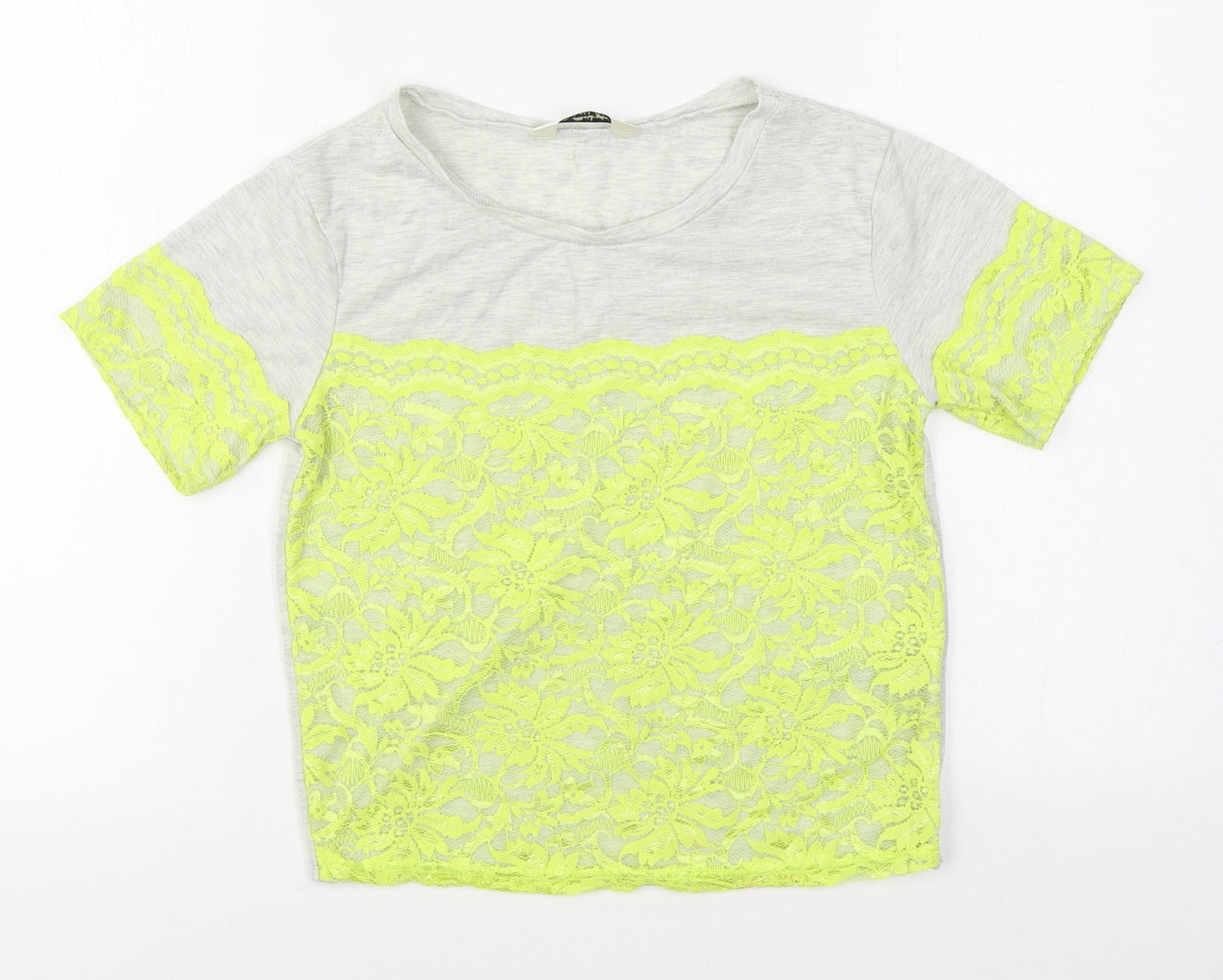 Miss Selfridge Womens Grey  Polyester Basic T-Shirt Size 6 Boat Neck