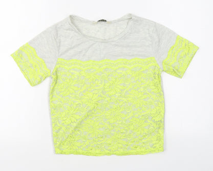 Miss Selfridge Womens Grey  Polyester Basic T-Shirt Size 6 Boat Neck