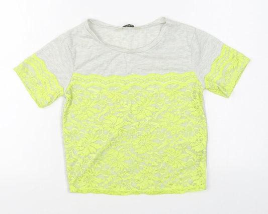 Miss Selfridge Womens Grey  Polyester Basic T-Shirt Size 6 Boat Neck