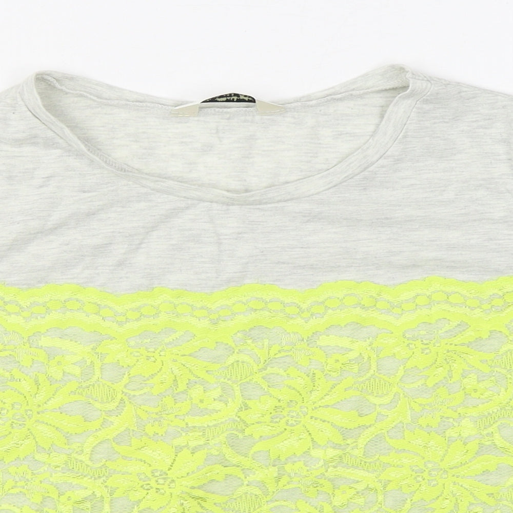 Miss Selfridge Womens Grey  Polyester Basic T-Shirt Size 6 Boat Neck