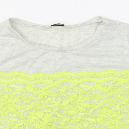 Miss Selfridge Womens Grey  Polyester Basic T-Shirt Size 6 Boat Neck