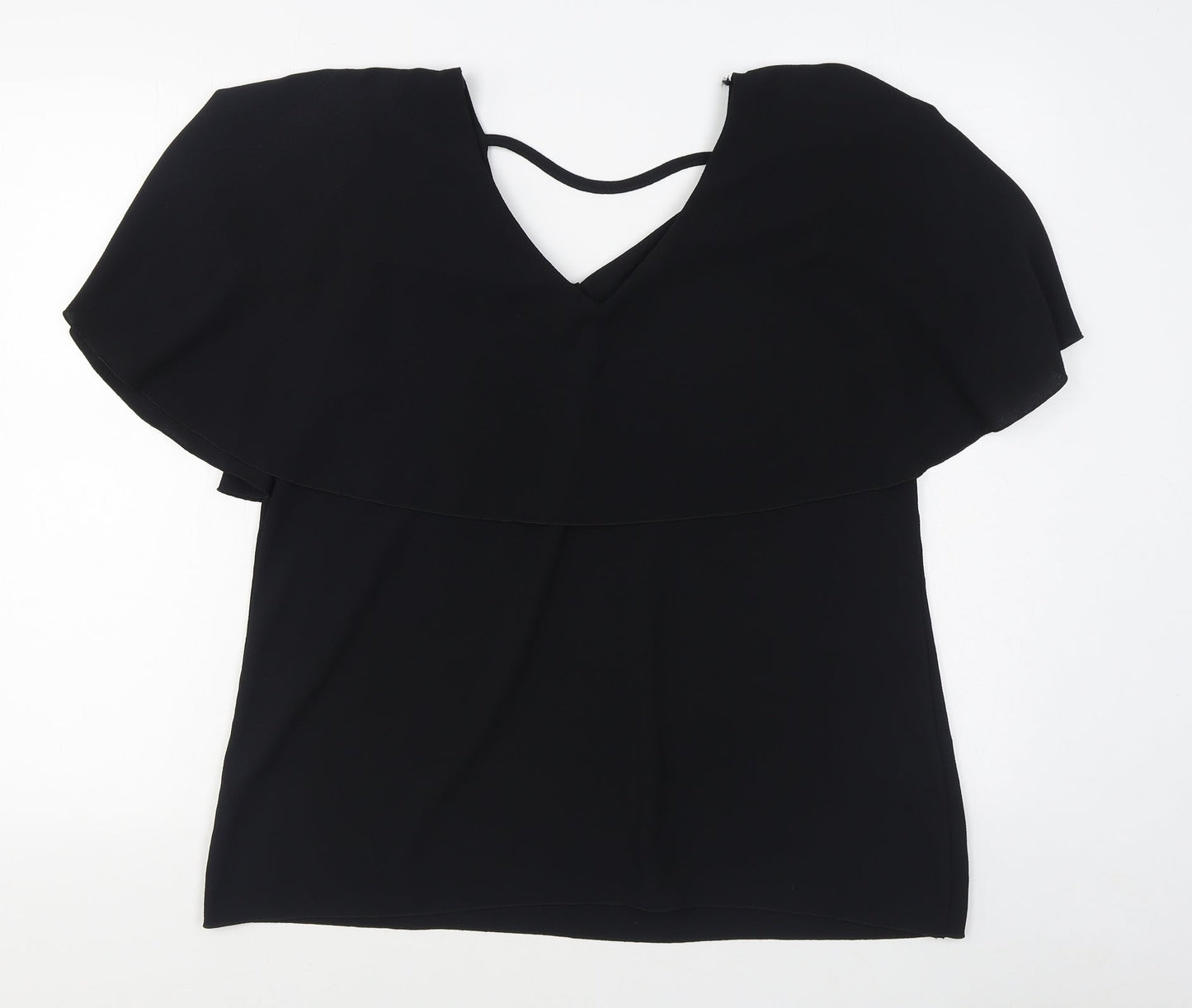 Quiz Womens Black  Polyester Basic Blouse Size 16 V-Neck