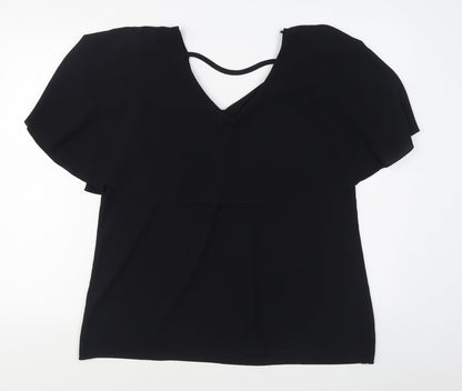Quiz Womens Black  Polyester Basic Blouse Size 16 V-Neck