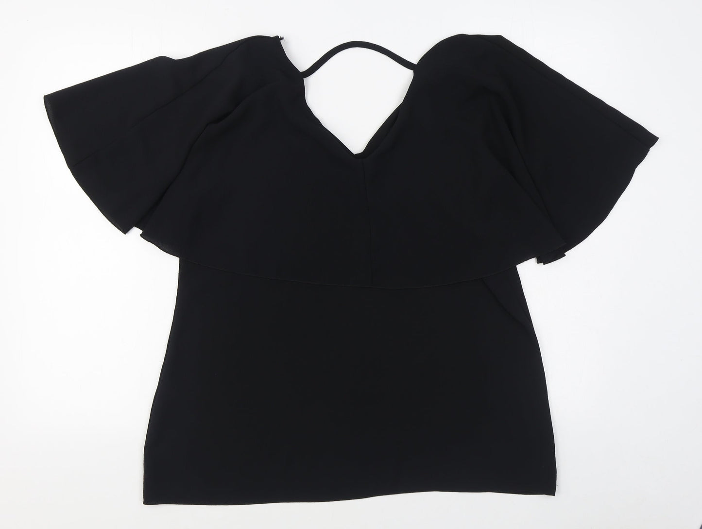 Quiz Womens Black  Polyester Basic Blouse Size 16 V-Neck