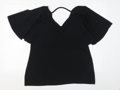 Quiz Womens Black  Polyester Basic Blouse Size 16 V-Neck