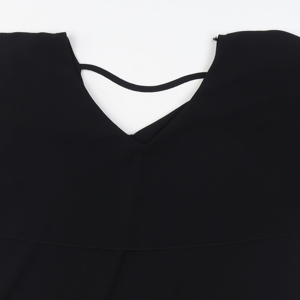 Quiz Womens Black  Polyester Basic Blouse Size 16 V-Neck