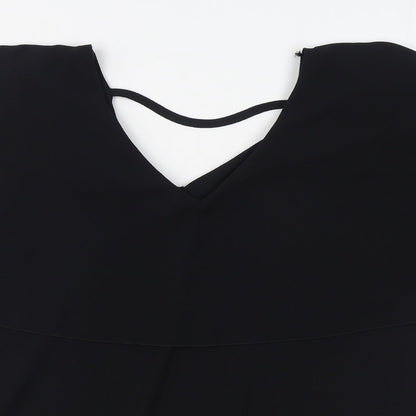 Quiz Womens Black  Polyester Basic Blouse Size 16 V-Neck