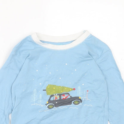 Leigh Tucker Boys Blue  Cotton Basic Casual Size 6-7 Years Crew Neck Pullover - Christmas Tee