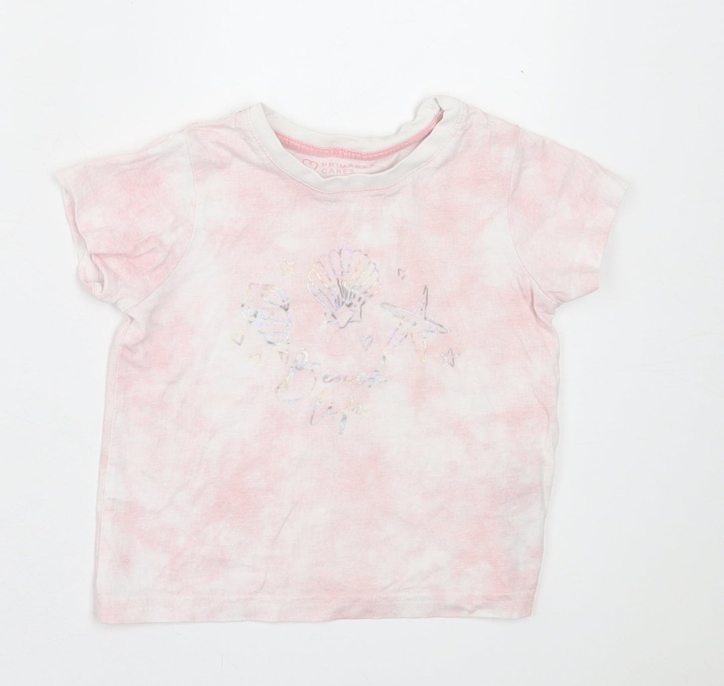 Primark Girls Pink  Cotton Basic T-Shirt Size 3-4 Years Crew Neck Pullover