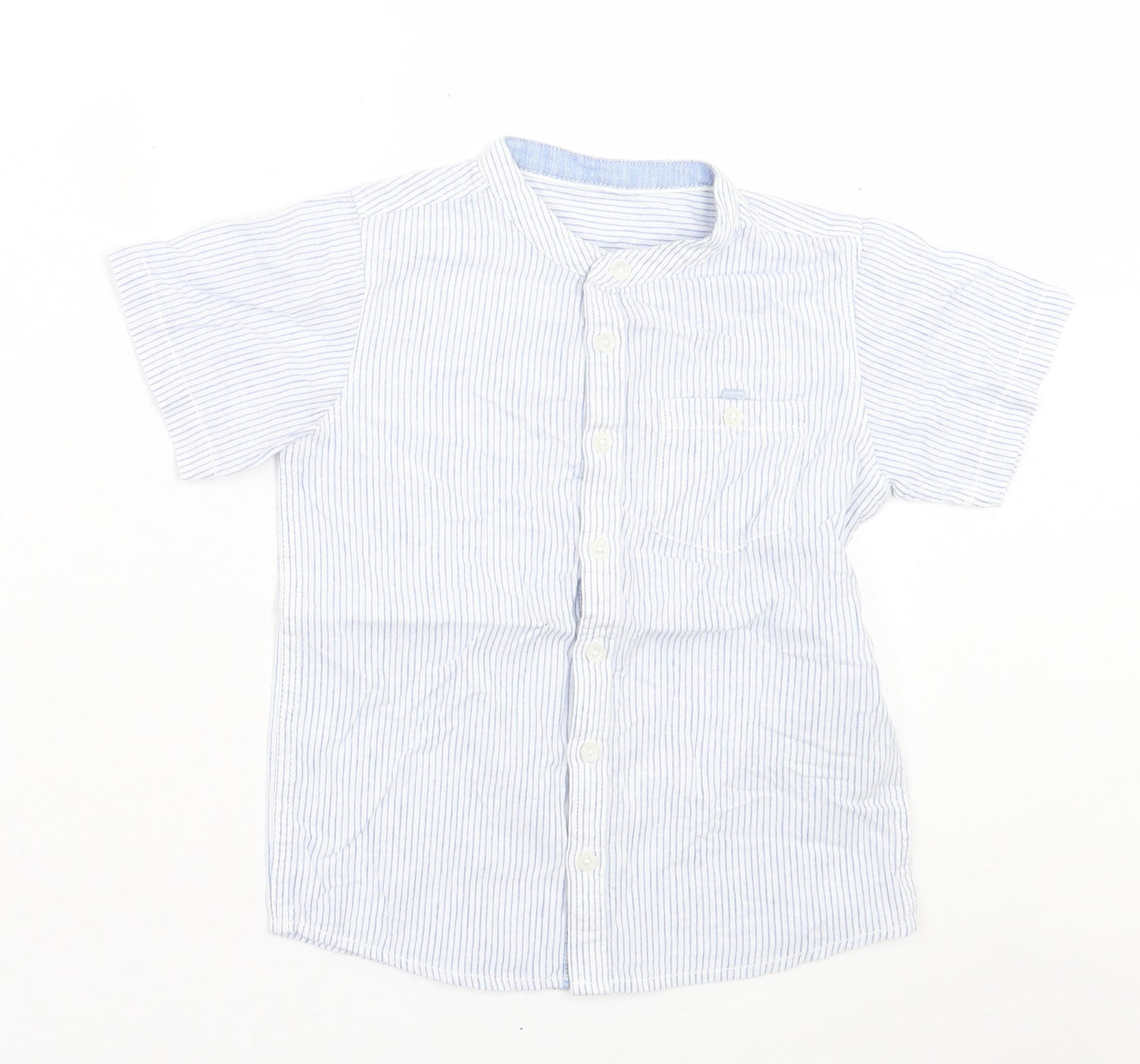 Matalan Boys Blue Striped Cotton Basic Button-Up Size 4-5 Years Crew Neck Button