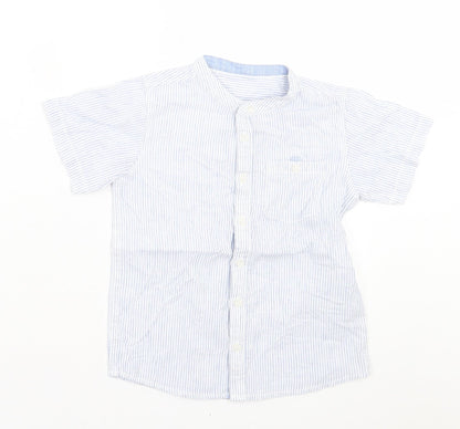 Matalan Boys Blue Striped Cotton Basic Button-Up Size 4-5 Years Crew Neck Button
