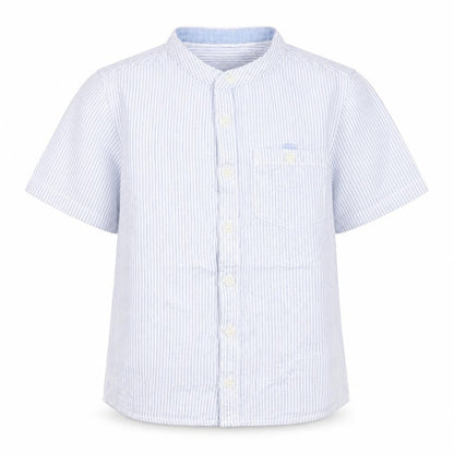 Matalan Boys Blue Striped Cotton Basic Button-Up Size 4-5 Years Crew Neck Button