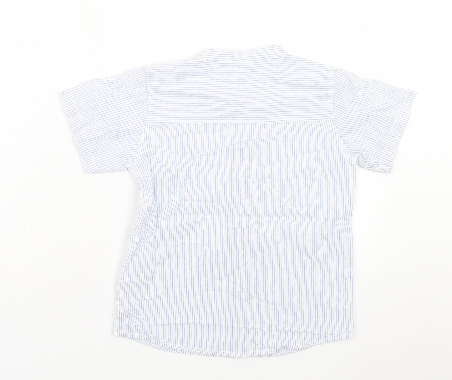 Matalan Boys Blue Striped Cotton Basic Button-Up Size 4-5 Years Crew Neck Button