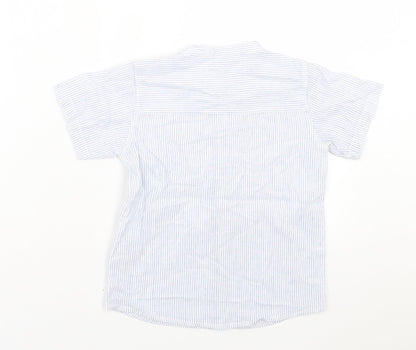 Matalan Boys Blue Striped Cotton Basic Button-Up Size 4-5 Years Crew Neck Button