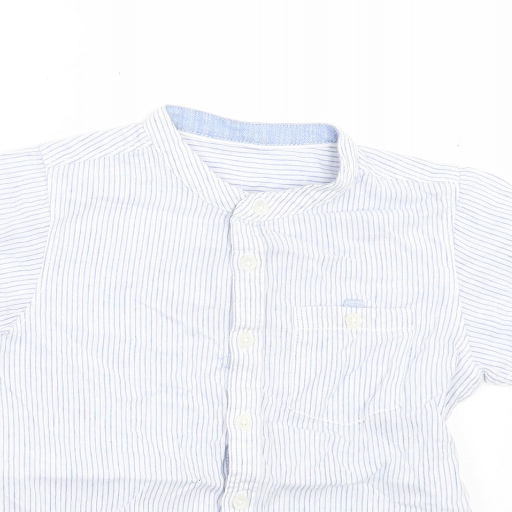 Matalan Boys Blue Striped Cotton Basic Button-Up Size 4-5 Years Crew Neck Button