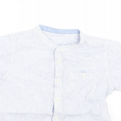 Matalan Boys Blue Striped Cotton Basic Button-Up Size 4-5 Years Crew Neck Button