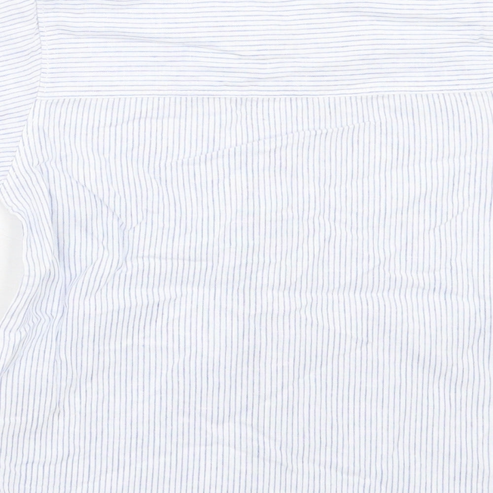 Matalan Boys Blue Striped Cotton Basic Button-Up Size 4-5 Years Crew Neck Button