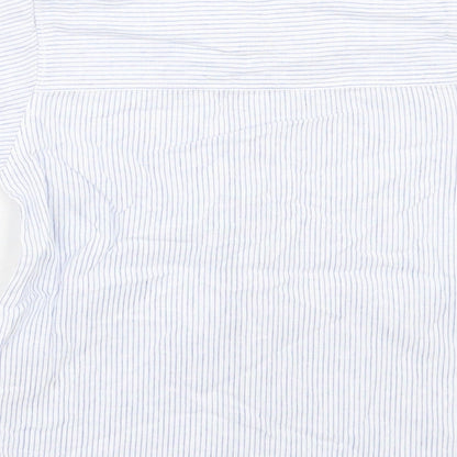 Matalan Boys Blue Striped Cotton Basic Button-Up Size 4-5 Years Crew Neck Button