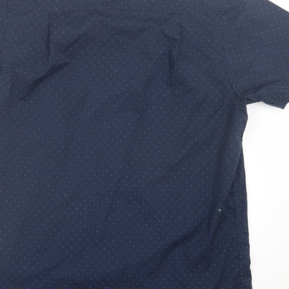 Primark Mens Blue Polka Dot Polyester  Button-Up Size S Collared Button