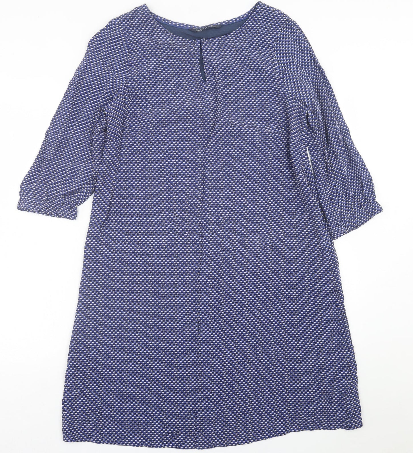 Crew Clothing Womens Blue Geometric Viscose A-Line  Size 8  Crew Neck Button