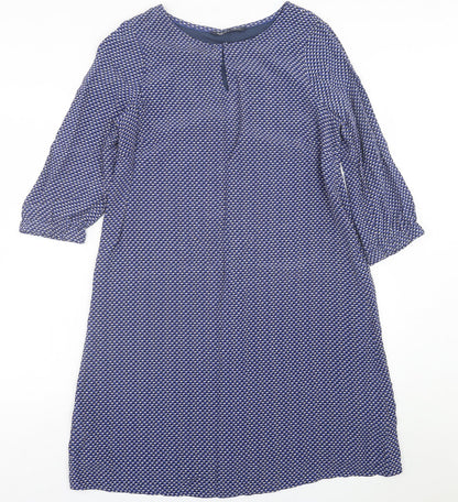 Crew Clothing Womens Blue Geometric Viscose A-Line  Size 8  Crew Neck Button